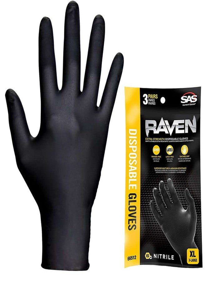 SAS Safety 66512 Raven Powder-Free Nitrile Gloves - (3 Pair Per Bag) - Image 1